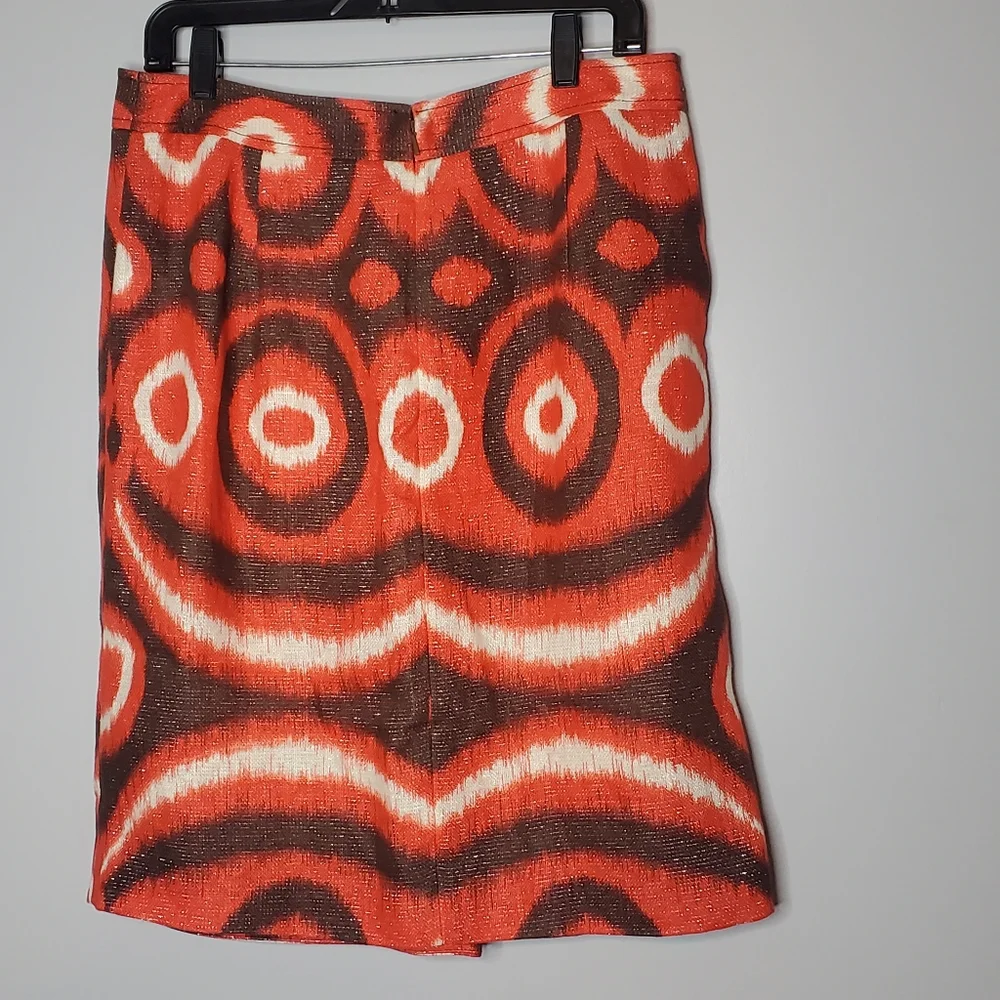 Tory Burch Metallic Ikat Linen Jemima‎ Tulip Skirt Size 12 island red